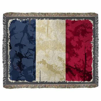 French Grunge Flag Vector Woven Throw Blanket
