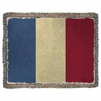 French Grunge Flag Vector Woven Throw Blanket
