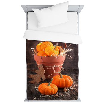 Fresh Miniature Pumpkins In The Pot. Toddler Duvet