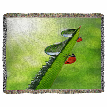 Fresh Morning Dew And Ladybird Woven Throw Blanket