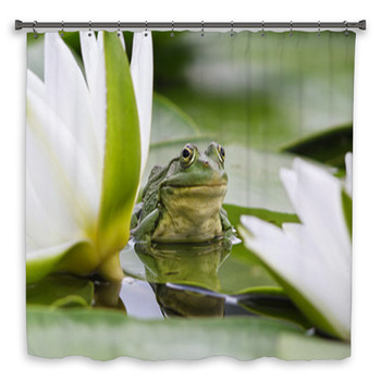 Frog Among White Lilies Shower Curtain