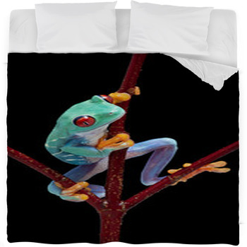Frog Looking Around Red Vine Fleece Bed Blanket