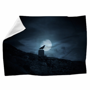 Full Moon Crow Fleece Blanket