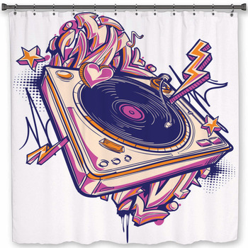 Funky Colorful Music Design Custom Size Shower Curtain