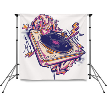 Funky Colorful Music Design Pole Pocket Backdrop