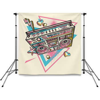 Funky Music Design Hand Drawn Boom  Pole Pocket Backdrop