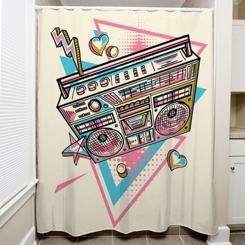 Funky Music Design Hand Drawn Boom Box Shower Curtain