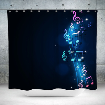 Funky Music Notes Blue Custom Size Shower Curtain