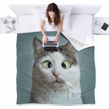 Funny Cat At Ophtalmologist Fleece Bed Blanket