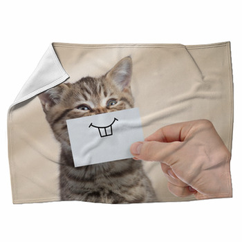 Funny Cat With Smile On Cardboard Fleece Blanket