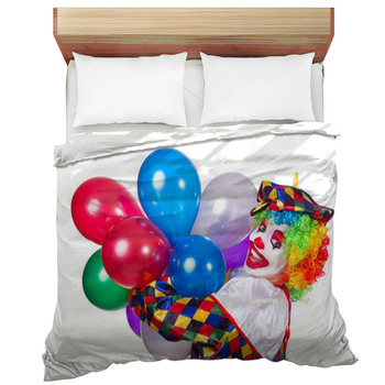 Multicolor Funny Clowns Illustration Print Entertaining Childhood Artistic Joke Enjoyment Theme Lunarable Circus Coverlet Set Queen Size Decorative Quilted 3 Piece Bedspread Set with 2 Pillow Shams 