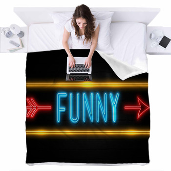 Funny Fluorescent Neon Sign On Fleece Bed Blanket
