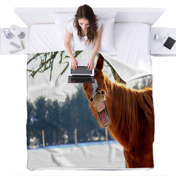 Funny Horse Fleece Bed Blanket