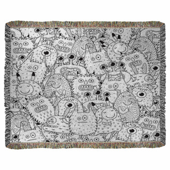 Funny Monsters Seamless Pattern For Woven Throw Blanket
