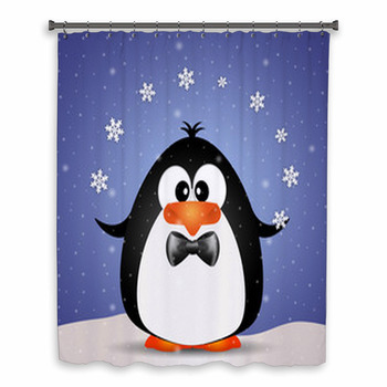 Funny Penguin Playing With Custom Size Shower Curtain