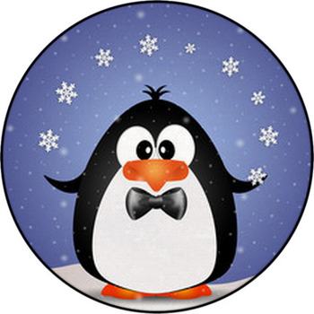 Funny Penguin Playing With Snowflakes Round Rug