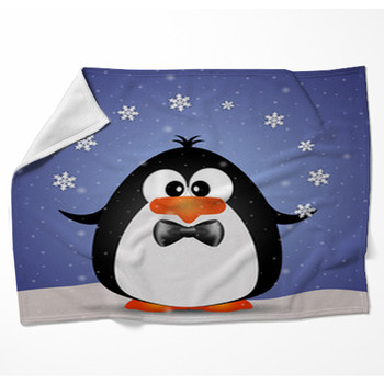 Funny Penguin Playing With Snowflakes Woven Throw Blanket