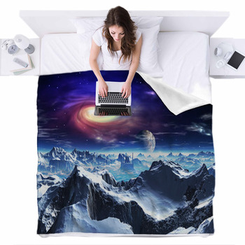 Futuristic Temple On Alien Ice World Fleece Bed Blanket