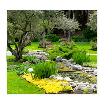 Garden With Pond In Asian Style Custom Size Floor Mat