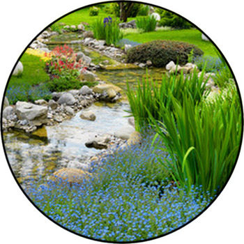 Garden With Pond In Asian Style Round Rug