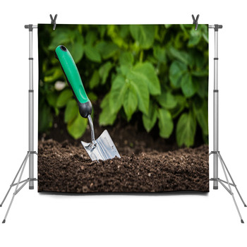 Gardening Shovel In The Soil Fleece Backdrop