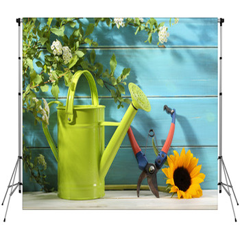 Gardening Tools And Flower Fleece Backdrop