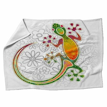 Gecko Floral Tribal Art Fleece Blanket