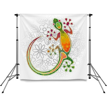 Gecko Floral Tribal Art Pole Pocket Backdrop