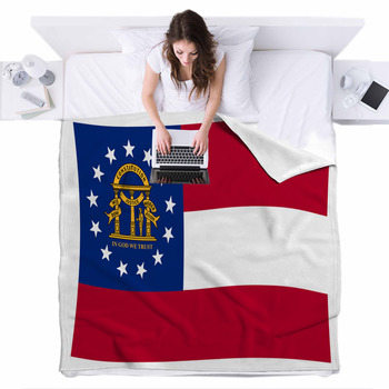 Georgia State Flag Wave Fleece Bed Blanket