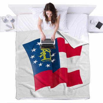 Georgia State Flag Waving Icon Close  Fleece Bed Blanket