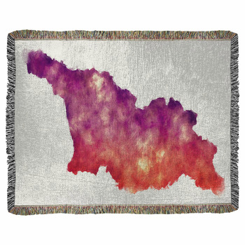 Georgia Watercolor Map In Front Of A  Woven Throw Blanket