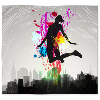 Girl Jumping Over City. Custom Size Floor Mat