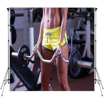 Girl Lifting Weights At Gym Custom Size Backdrop