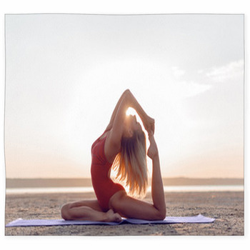 Girl Practicing Yoga Poses During Custom Size Floor Mat
