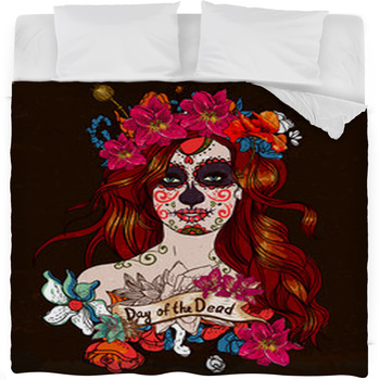 Girl With Sugar Skull Day Of The Dead Fleece Bed Blanket
