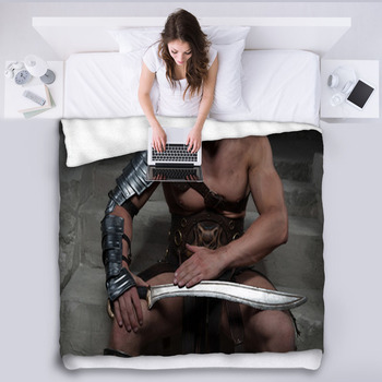 Gladiator In Armour Sitting On Steps Of Fleece Blanket