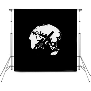 Globe With Flying Plane Icon Custom Size Backdrop