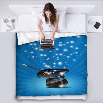 Glossy Magic Hat And Wand In Action - Fleece Blanket