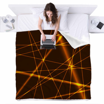 Glow Gold Lines Grid Background Fleece Bed Blanket