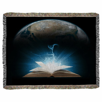 Glowing Book With Earth Woven Throw Blanket