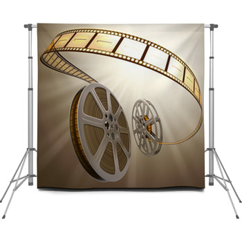 Gold Film Reel Old School Movies Custom Size Backdrop