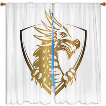 Gold Vector Head Of A Dragon Custom Size Window Curtain