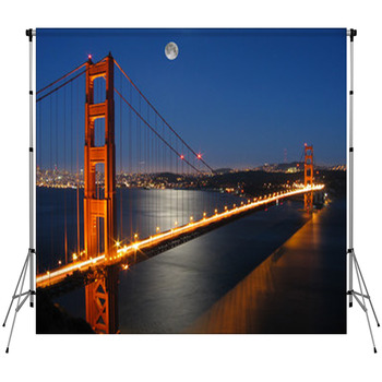 Golden Gate Bridge With Moon Light Custom Size Backdrop
