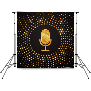 Golden Microphone Icon On Abstract  Pole Pocket Backdrop