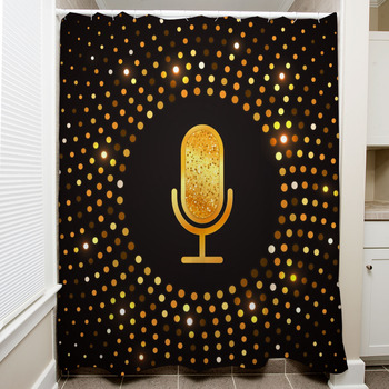Golden Microphone Icon On Abstract Gold Shower Curtain