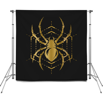 Golden Spider And Web Custom Size Backdrop
