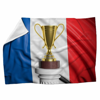 Golden Trophy With French Flag In Fleece Blanket