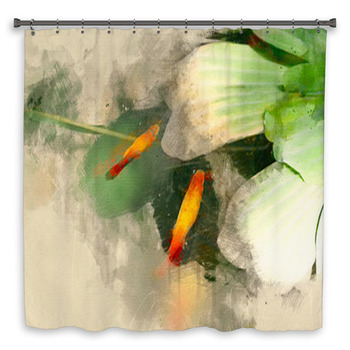 Goldfish Swim Near Water Lily  Custom Size Shower Curtain