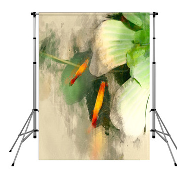 Goldfish Swim Near Water Lily Pole Pocket Backdrop