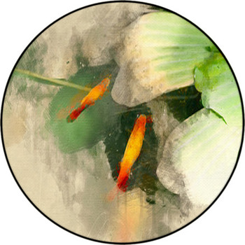 Goldfish Swim Near Water Lily Digital Round Rug